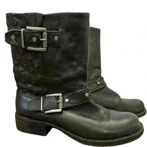 SAM EDELMAN Bevin Moto Black Faux Leather Boho Biker Boot  Size 8 - Picture 2 of 9